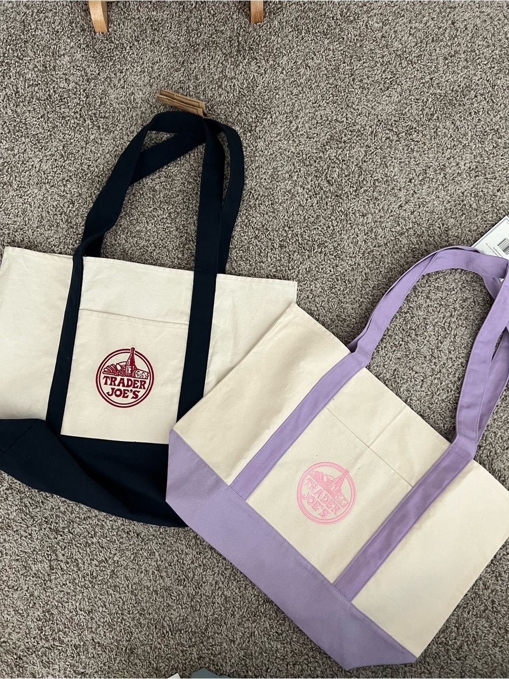Trader Joe's Cream and Lavender Canvas Tote Bag